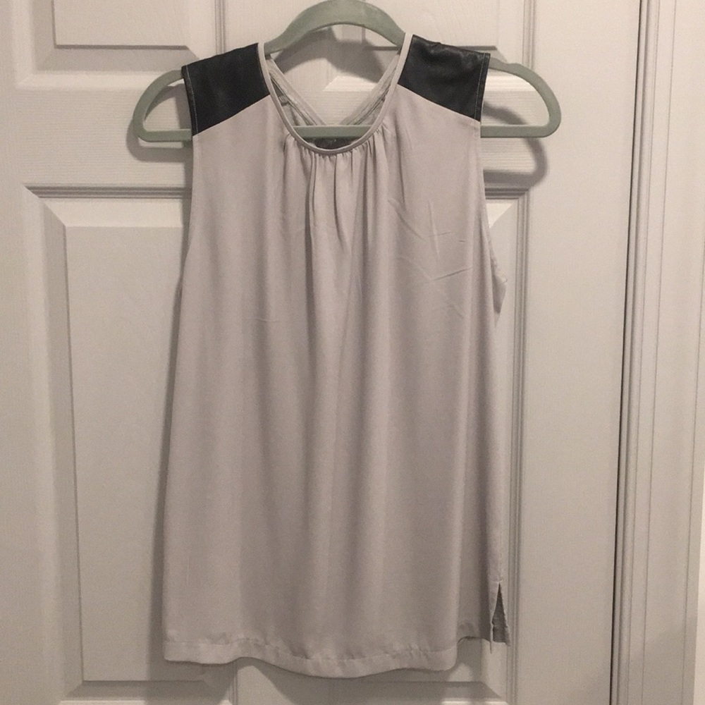 Gray Blouse with Black Pleather Shoulders